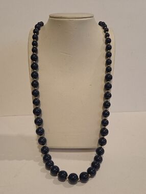 Monet Classic Navy Graduated Bead With Goldtone Spacers Necklace- 28"